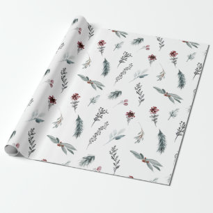 Blaue Fichte im Winter & Gewürzbeeren Weiß Geschenkpapier