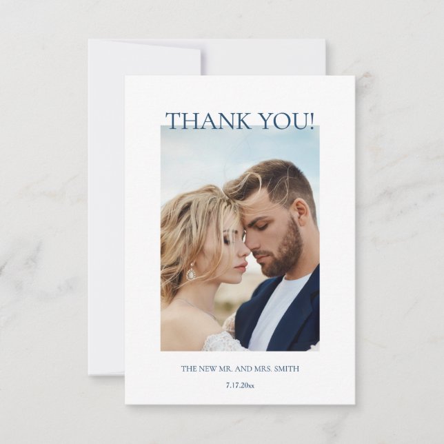 Blaue Fine Art Blumen Hochzeit Danke Karte (Vorderseite)