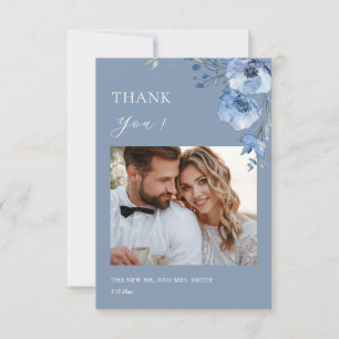 Blaue Fine-Art-Blumen Hochzeit Danksagungskarte Dankeskarte