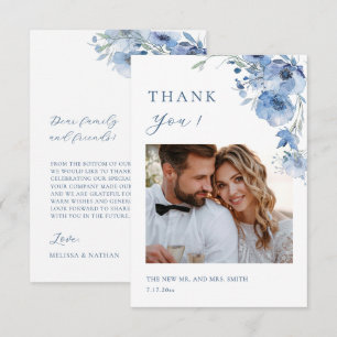 Blaue Fine-Art-Blumen Hochzeit Danksagungskarte Dankeskarte