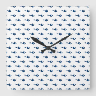 Blaue Fisch-Muster-Wanduhr Quadratische Wanduhr