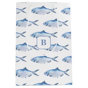 Blaue Fisch-Wasserfarbe Küstenstil Mittlere Geschenktüte