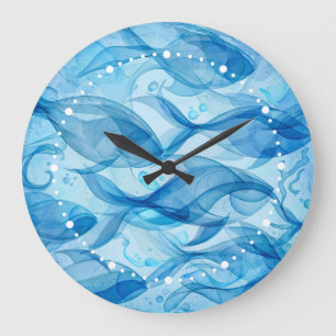 Blaue Fische fließen in abstrakter Harmonie Große Wanduhr