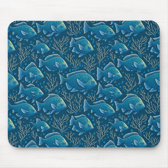 Blaue Fische Nahtloses Muster Mousepad (Vorne)