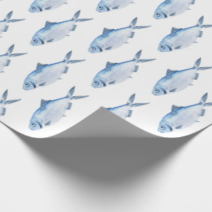 Blaue Fische Wasserfarbe Küste Geschenkpapier