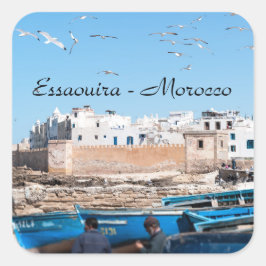 Blaue Fischerboote in Essaouira - Marokko Quadratischer Aufkleber
