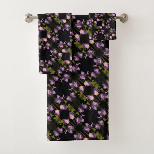 Blaue Flagge Iris Blume Abstraktes Muster Badhandtuch Set (Insitu)