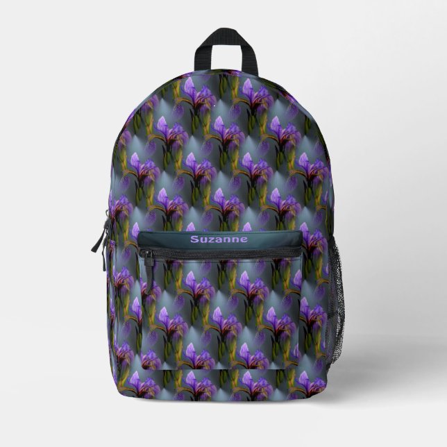 Blaue Flagge Iris Blume Art Muster Personalisiert Bedruckter Rucksack (Vorderseite)