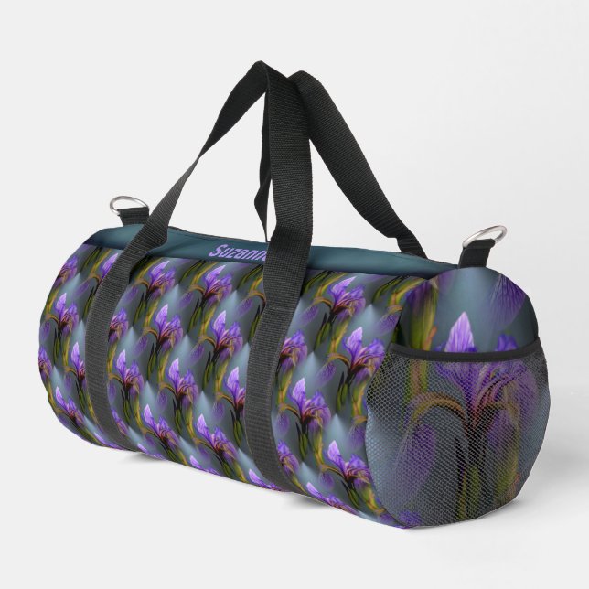Blaue Flagge Iris Blume Art Muster Personalisiert Duffle Bag (Rechte Ecke)