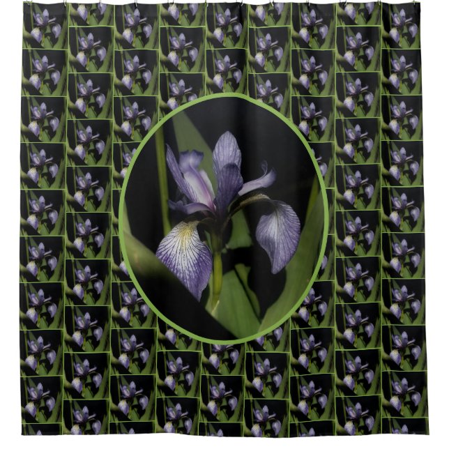 Blaue Flagge Iris Blume Muster Duschvorhang (Vorderseite)