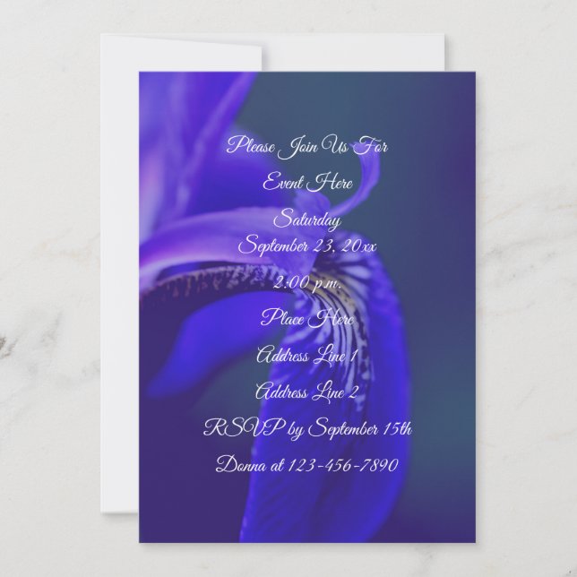 Blaue Flagge Iris Blume Petal Elegantes Party Einladung (Vorderseite)