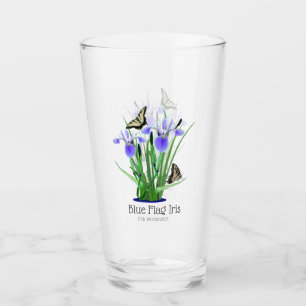 Blaue Flagge Iris und Frack-Schmetterlinge Glas