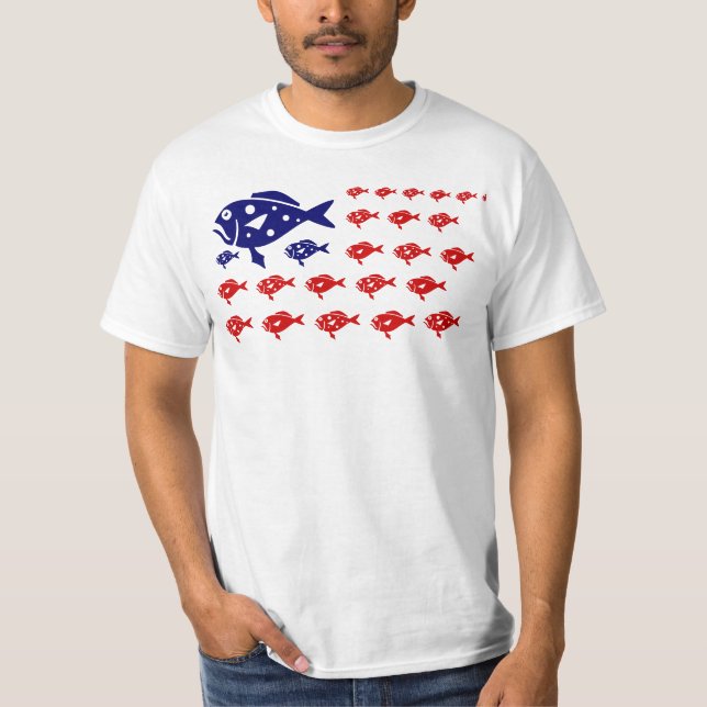 Blaue Flagge patriotische Fischer T-Shirt (Vorderseite)