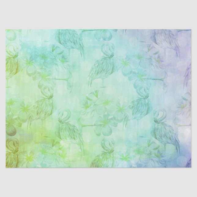Blaue Flamingos und Hibiskus Seidenpapier (Vorderseite)