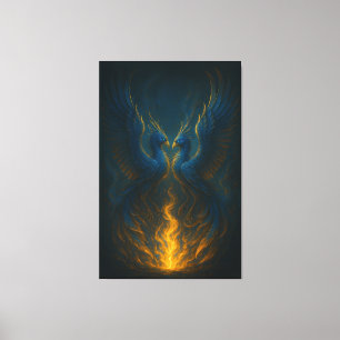 Blaue Flammen-Phönix-Zwillinge – Mythischer Vogel Leinwanddruck