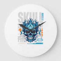 Blaue Flammende Schädel Streetwear Design | Cyberp