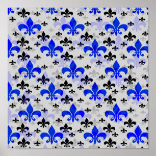 Blaue Fleur De Lis Oberflächenmuster Design Downlo Poster