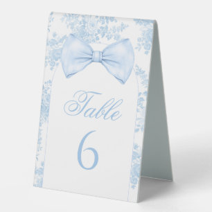 Blaue Fliege Blumen Baby Jungen Shower Tischnummer Tischaufsteller