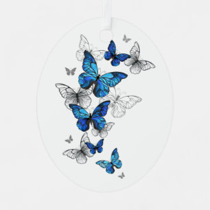 Blaue Fliegende Schmetterlinge Morpho Ornament Aus Metall
