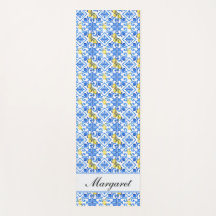 Blaue Fliese Gelbe Zitrone Aquarell-Monogramm-Name