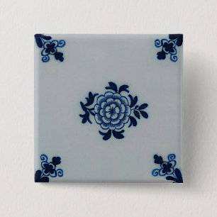 Blaue Fliese klassischer Antiquarian-Delfts - Button