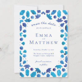 Blaue Fliese mit QR Save The Date