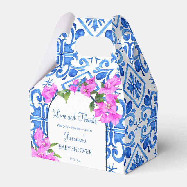 Blaue Fliesen Bougainvillea Babydusche Sonderanfer Geschenkschachtel (Vorderseite)