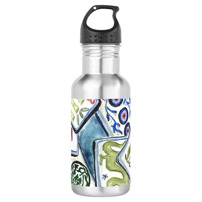 Blaue Fliesen Edelstahlflasche (Vorderseite)