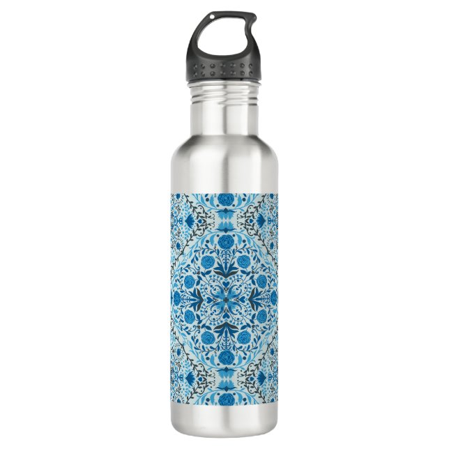 Blaue Fliesen Edelstahlflasche (Vorderseite)