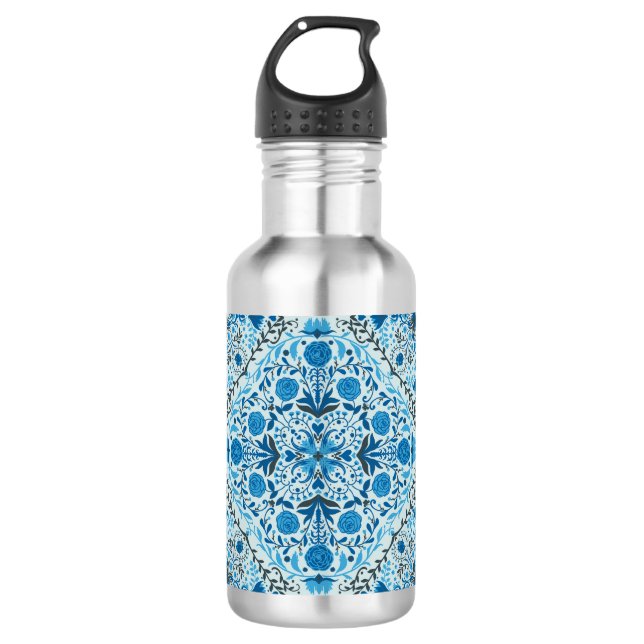 Blaue Fliesen Edelstahlflasche (Vorderseite)