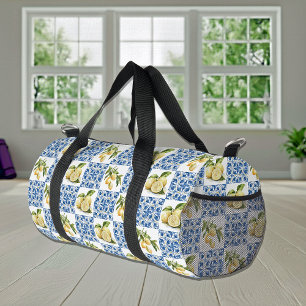 Blaue Fliesen Französisches Land Lemonen Muster Duffle Bag