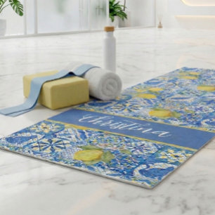 Blaue Fliesen Französisches Landhaus Zitronen Must Yogamatte