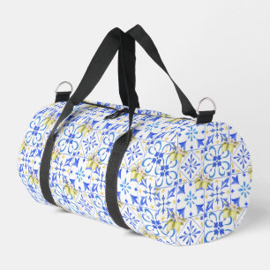 Blaue Fliesen Französisches Landhaus Zitronenmuste Duffle Bag