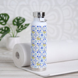 Blaue Fliesen Französisches Landhaus Zitronenmuste Trinkflasche