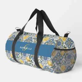 Blaue Fliesen Gelbe Aquarell-Zitrone-Monogramm Duffle Bag