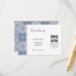 Blaue Fliesen Hochzeit Anweisungen QR Code Beilage Begleitkarte