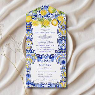 Blaue Fliesen Lemons Hochzeit All In One Einladung