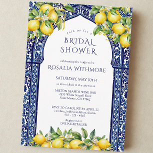 Blaue Fliesen-Limonen-Mittelmeer-Brautparty Einladung