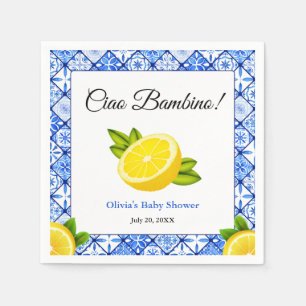 Blaue Fliesen Mediterran Ciao Bambino Baby Shower Serviette