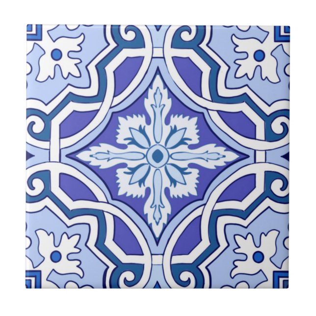 Blaue Fliesen, mediterrane Fliesen, Majolika  Fliese (Vorderseite)