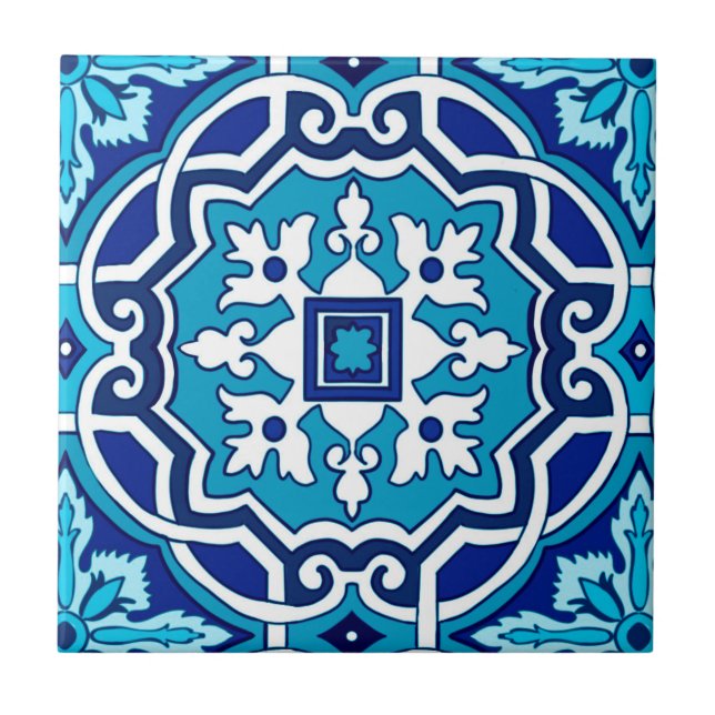 Blaue Fliesen, mediterrane Fliesen, Majolika    Fliese (Vorderseite)