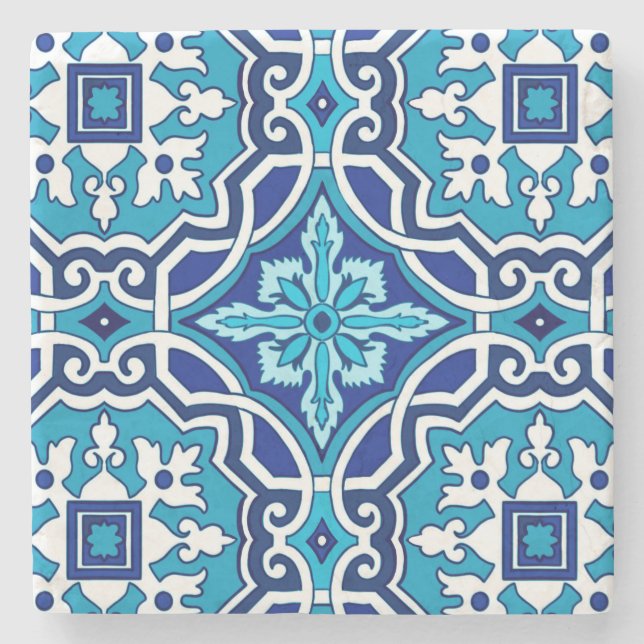 Blaue Fliesen, mediterrane Fliesen, Majolika    Steinuntersetzer (Vorderseite)