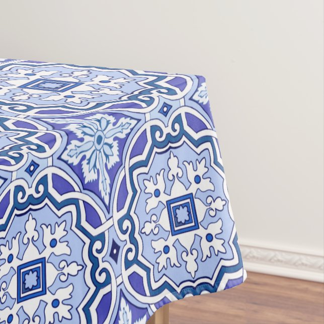 Blaue Fliesen, mediterrane Fliesen, Majolika    Tischdecke (Beispiel)