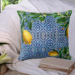 Blaue Fliesen mediterrane Zitronen Chic Modern Kissen