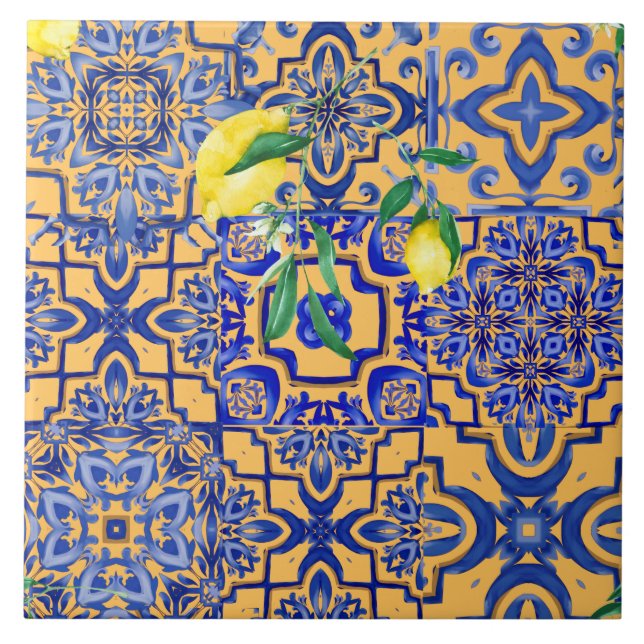 Blaue Fliesen, Mosaik, Majolika, Fliese (Vorderseite)