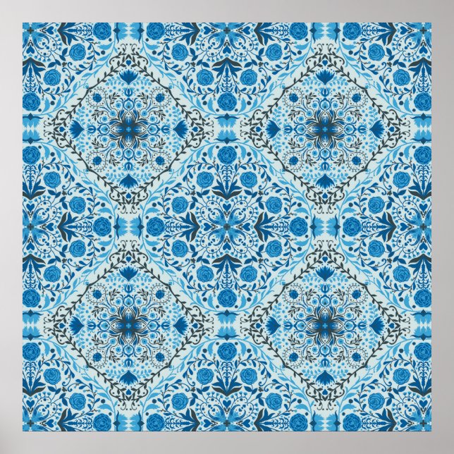 Blaue Fliesen Poster (Vorne)