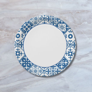 Blaue Fliesen Santorini Griechisch/Spanisch themat Pappteller