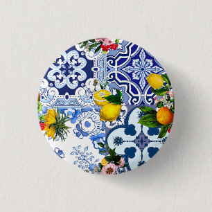 Blaue Fliesen, sizilianisch, majolica, Mosaikkunst Button