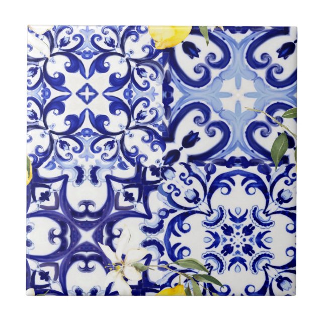 Blaue Fliesen, sizilianisch, majolica, Mosaikkunst Fliese (Vorderseite)