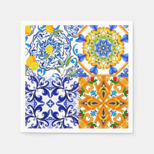 Blaue Fliesen, sizilianisch, majolica, Mosaikkunst Serviette